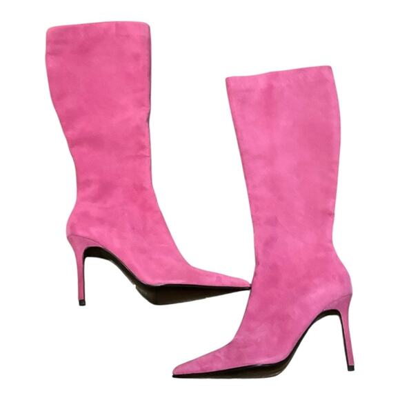 Colin Stuart Pink Suede Leather Boots Pink 8 - Picture 1 of 4